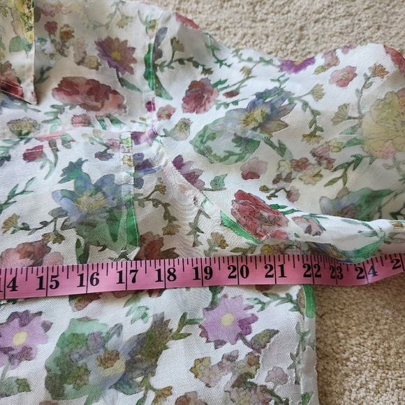 Bamboo Traders ultra feminine, floral, double pocket, sheer, button blouse, L - Picture 6 of 8